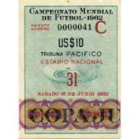 World Cup 1962. Ticket Chile v Yougoslawia - Ticket World Cup 1962 Chile. 3rd Place match Chile vs