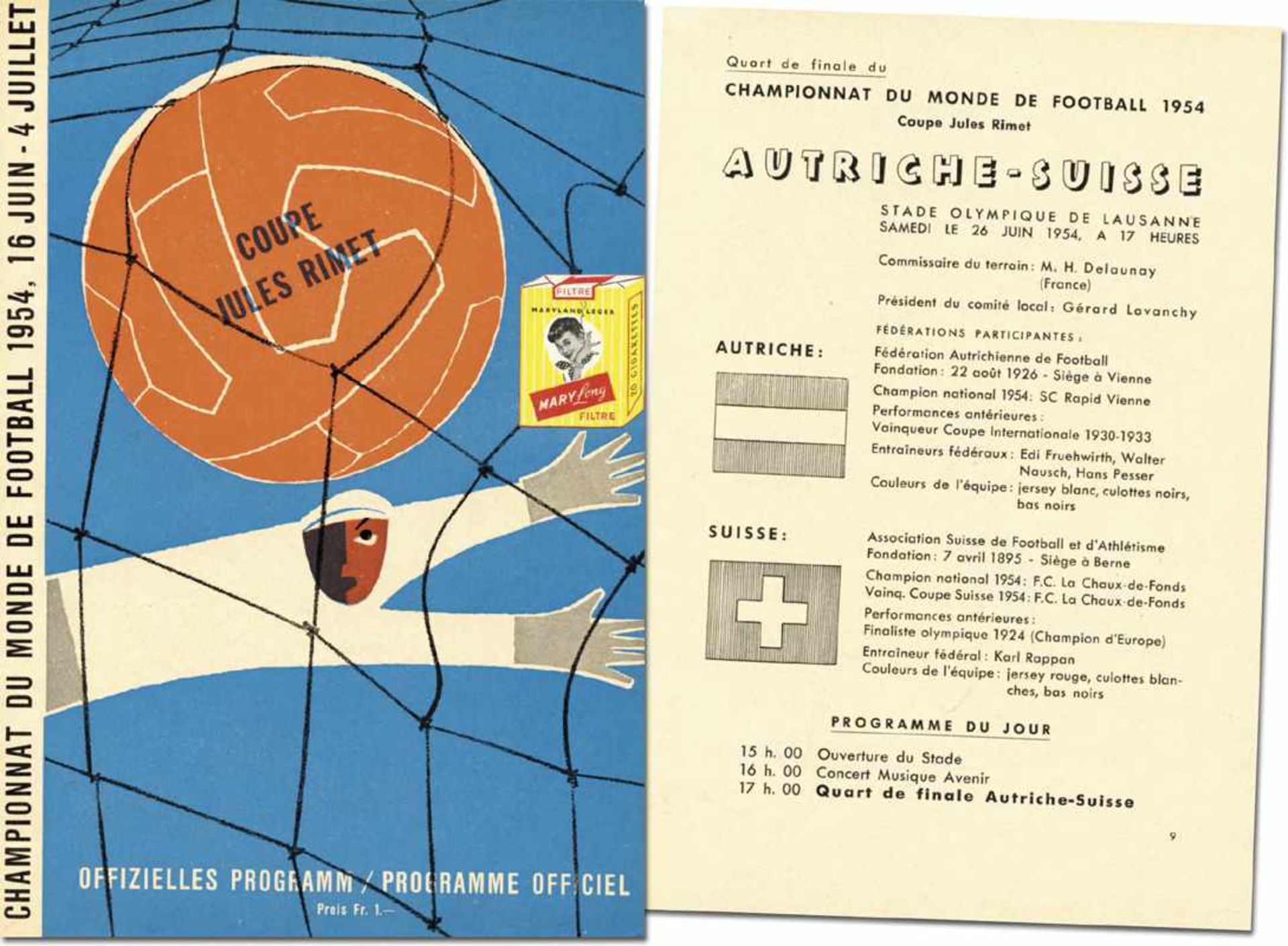 World Cup 1954. Programme Austria v Switzerland - Official programme quarter final in Lausanne on