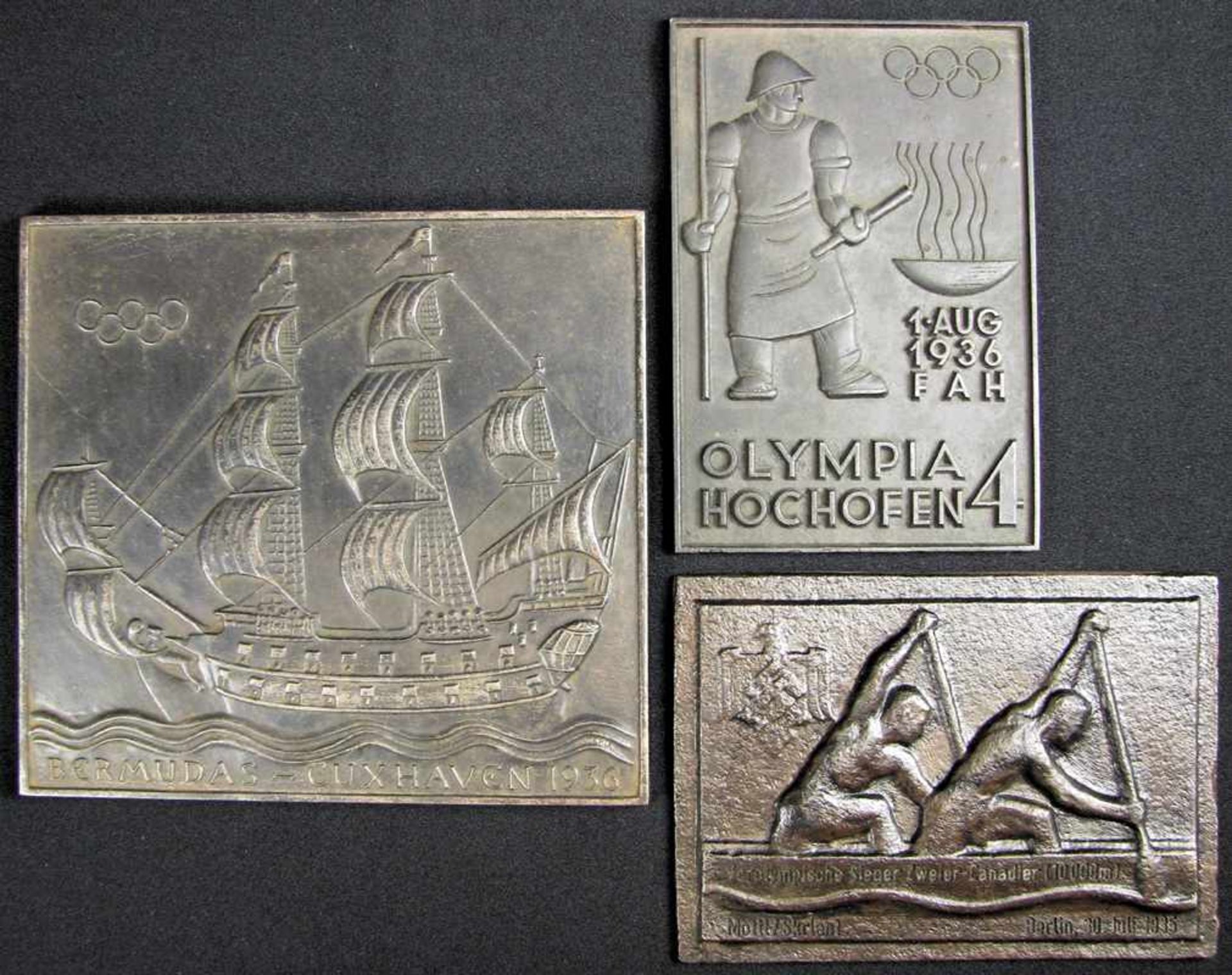 Olympic Games Berlin 1936 Three Iron Cast plaques - Three iron cast plates: 1. Inscription "Bermudas