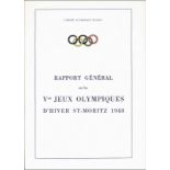 Olympic Games 1948. Official Report St.Mortiz - „Rapport Génèral sur les V.Jeux Olympiques d'hiver
