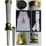 Olympic games Moskau 1980. Official Torch - Grey sprayed aluminium alloy with gilt parts.