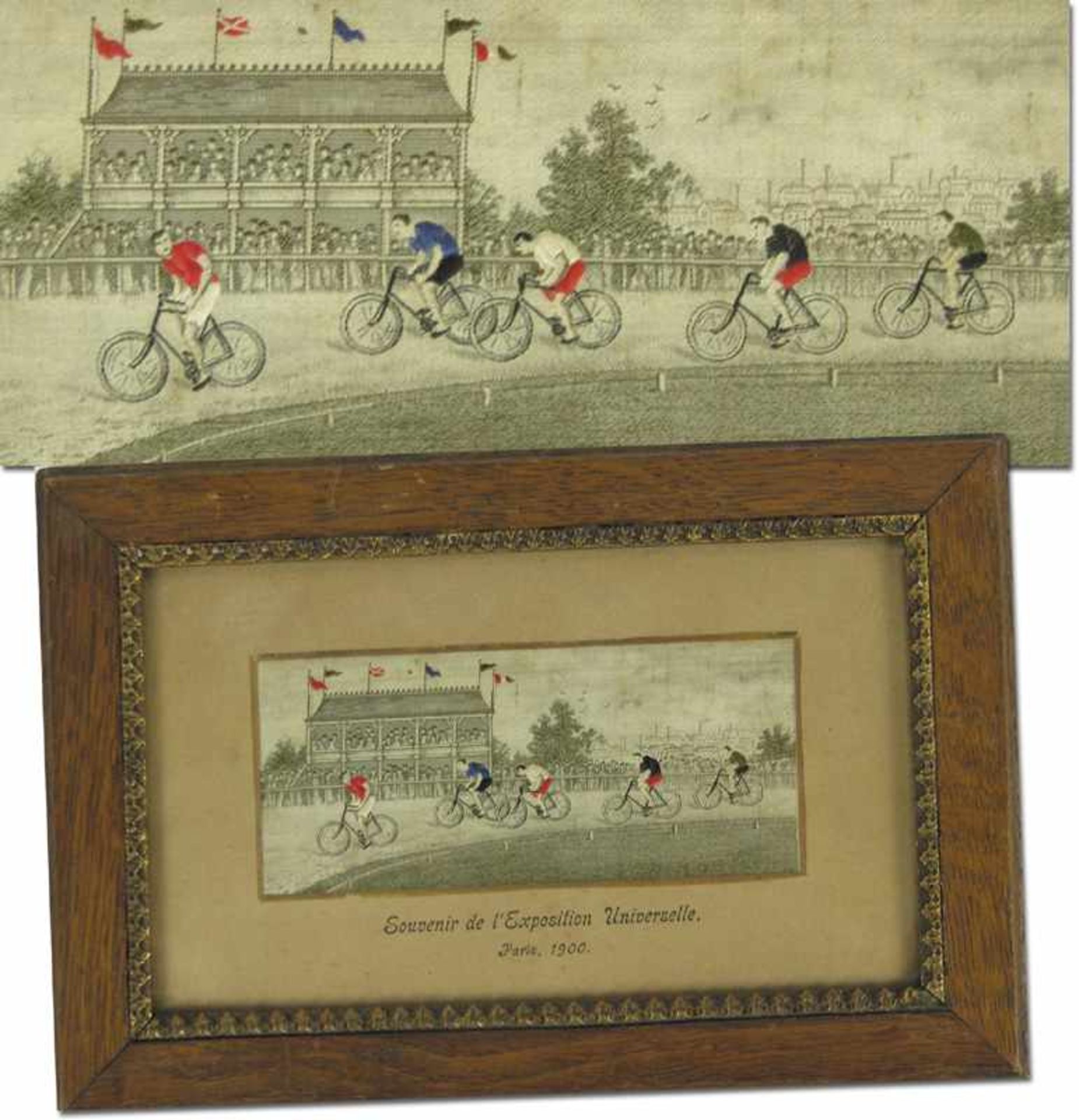 Olympic Games 1900 Cycling silk picture Stadium - "Souvenir de l´Exposition Universelle Paris 1900".