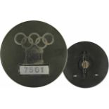Olympic Games Berlin 1936 Technical Service Badge - Olympic Games 1936: oliv-Green Bakelite