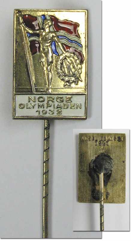 Olympic Games 1932 Silver Team Pin Norway - „Norge. Olympiaden 1932“. Norwegian team pin for the