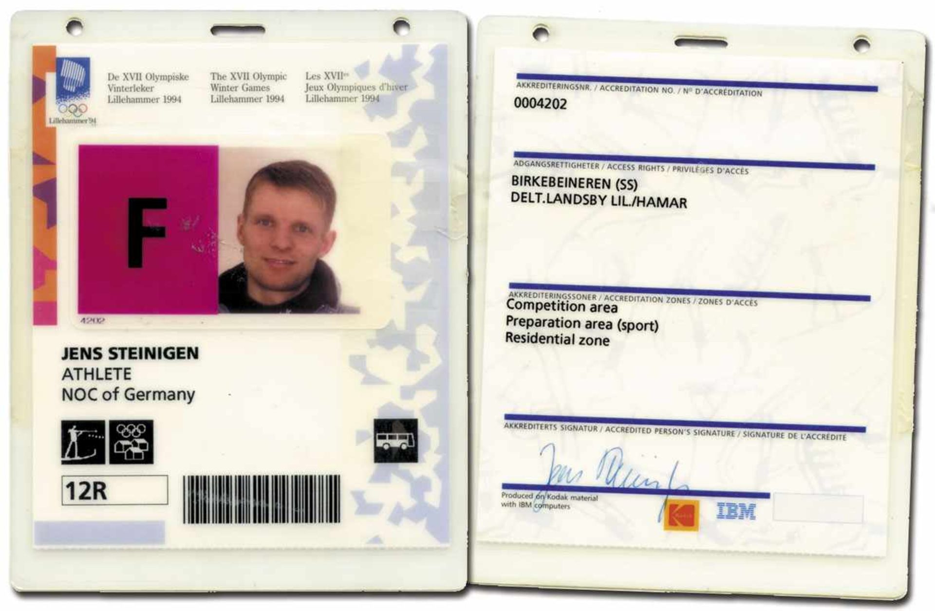 Olympic Games 1994 ID-Card Goldmedal winner - Original Olympic Games ID card for the Olympic Games