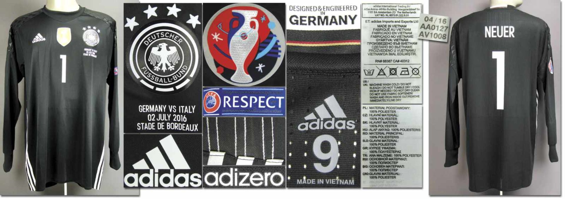 UEFA Euro 2016 match worn football shirt Germany - Original match worn goalie shirt Germany with