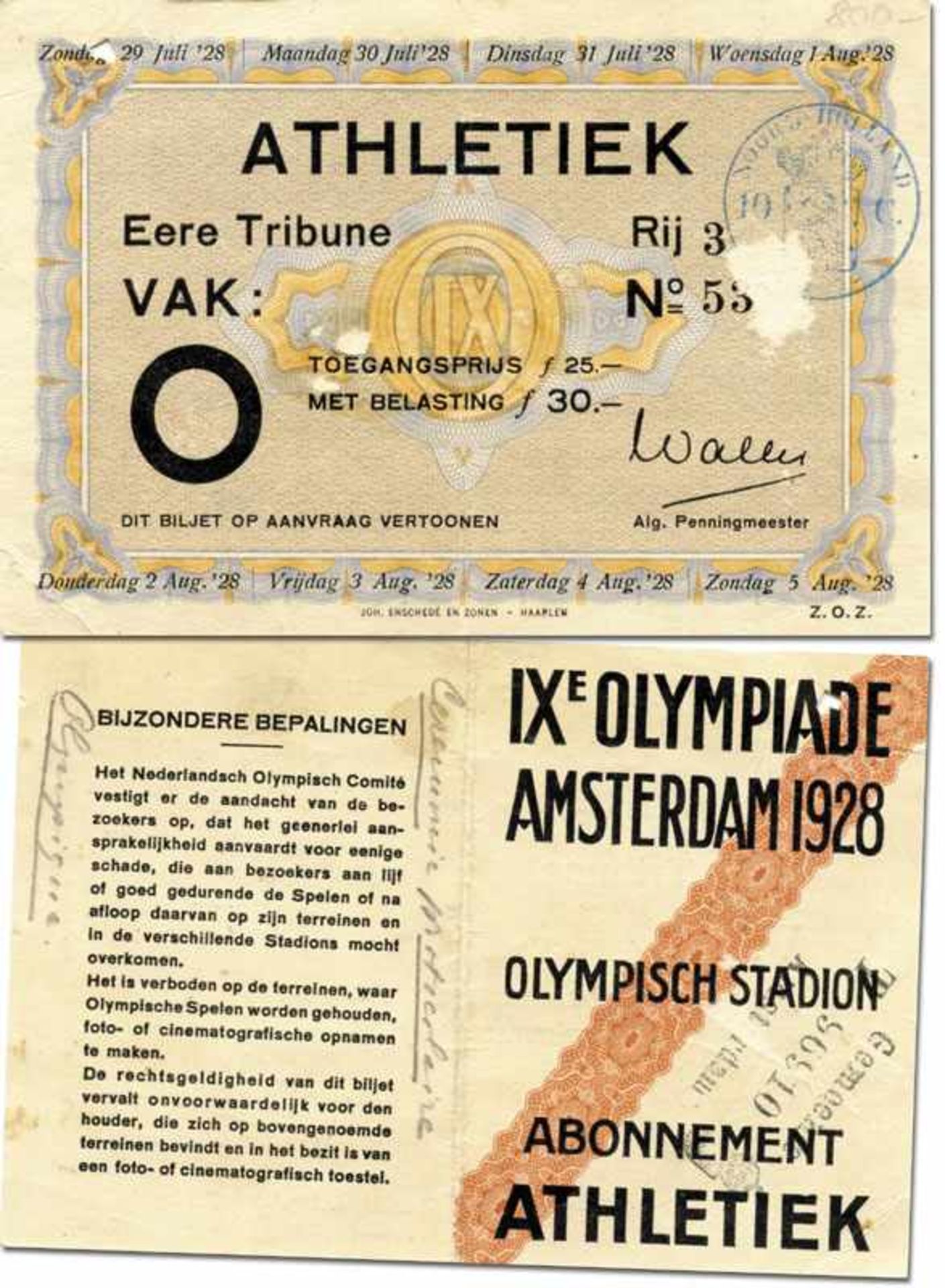 Ticket: Olympic Games 1928: Athletics - Season ticket for all athletics events (29th July - 5th