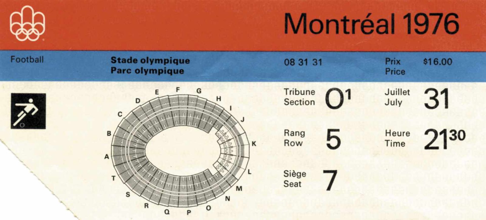 Olympic Games 1976. Ticket Football Final GDR v - v Poland 31st July., 15x7 cmEintrittskarte OSS1976