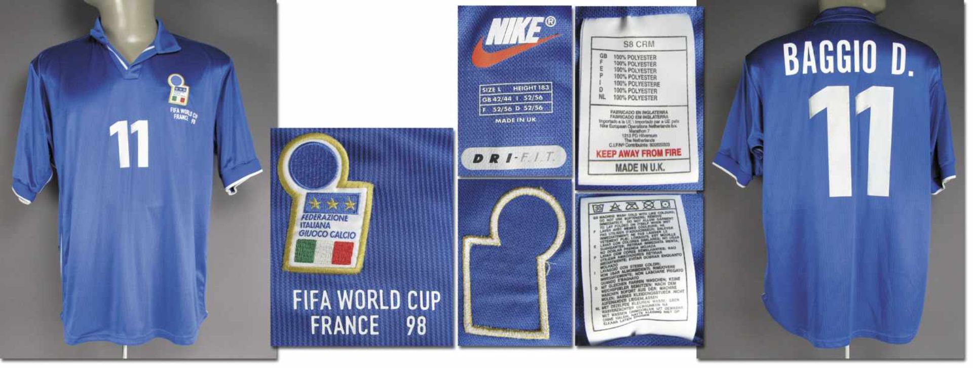 World Cup 1998 match worn football shirt Italy - Original match worn shirt Italy with number 11.