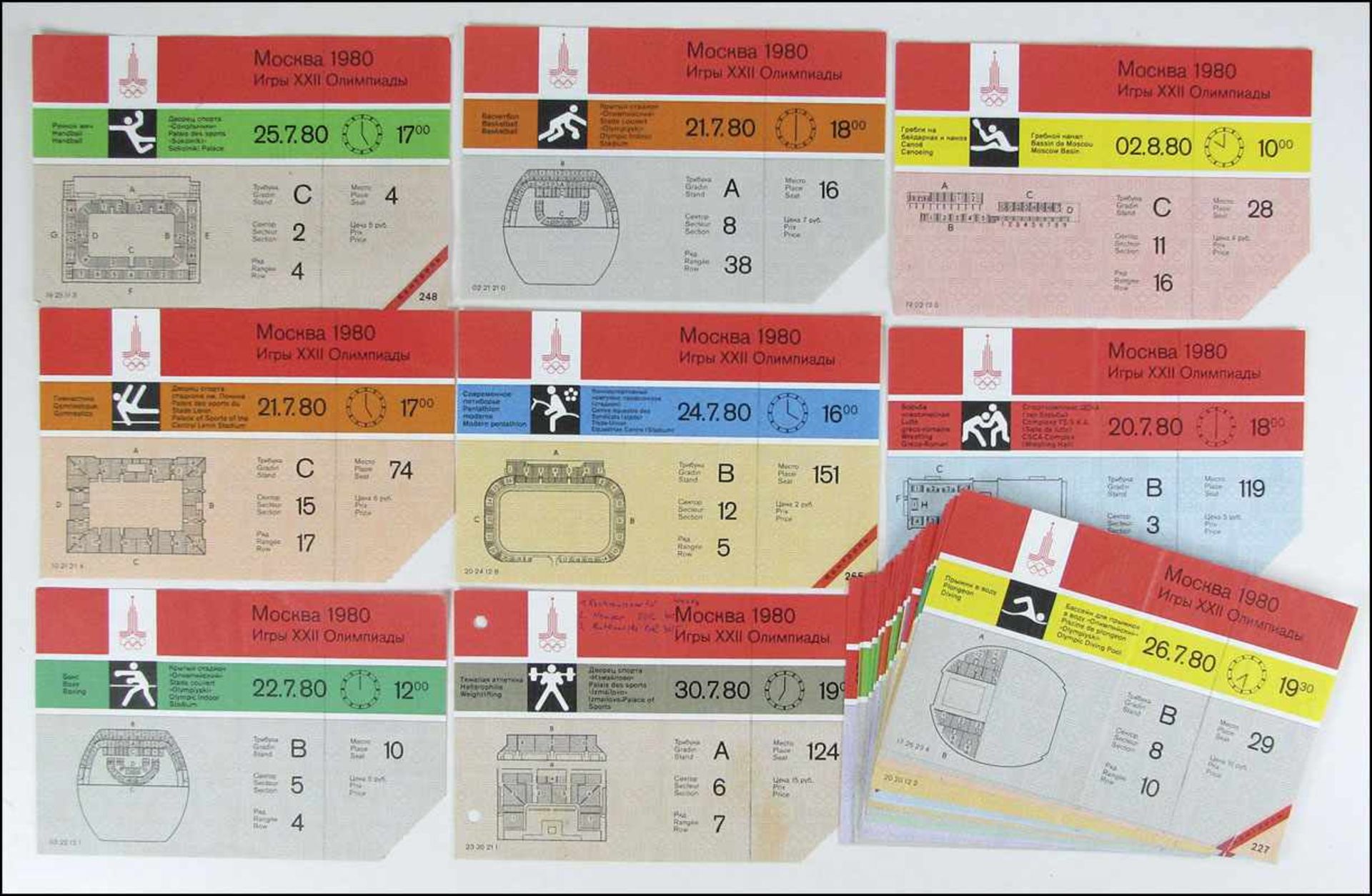 Olympic games 1980. 27 Tickets - 27 different tickets fromt the Olympic Games in Moscow 1980.