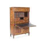 Bureau á abattant Luis XVI en madera de palo de rosa, palosanto y marquetería. Trabajo francés,