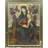 ESCUELA VALENCIANA, SIGLO XVII Virgen con niño entronizada coronada por dos ángeles Óleo sobre