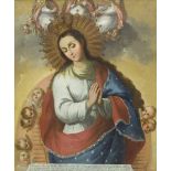 ESCUELA MEXICANA, SIGLO XVIII Nuestra Señora de los Ángeles h. 1790 Óleo sobre lienzo. 95 x 79,5 cm.