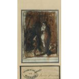 EDUARDO ROSALES GALLINA (Madrid, 1836-1873) Interior con figuras Tinta y aguada sobre papel 8,9 x
