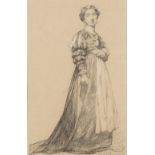 MANUEL GARCÍA HISPALETO (1836-1898) Dama con traje de época Lápiz, carboncillo y clarión sobre