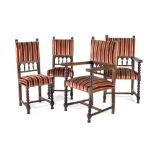 Conjunto de dos sillas y dos sillas de brazos siguiendo modelos del S. XVII en madera de roble. S.