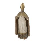 “San Blas” Escultura en madera tallada, policromada y ojos de pasta vítrea. Escuela española, S.