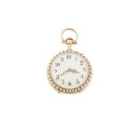 Reloj lepine de señora de ff. S.XIX con tapa de esmalte color café orlado de perlitas finas Esfera
