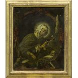 ESCUELA ESPAÑOLA, SIGLO XIX Santa carmelita Grabado iluminado a mano bajo cristal. 24,5 x 19 cm.