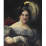 ESCUELA ESPAÑOLA, SIGLO XIX Retrato de dama Óleo sobre lienzo. 69 x 56 cm. Al dorso, etiqueta de