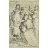 JACQUES BELLANGE (c. 1575–1616) Tres mujeres santas Grabado sobre papel verjurado.. 32 x 20 cm.