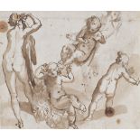 JAN VAN BOCKHORST (Munster, 1604- Amberes, 1669) Estudios de desnudos Pluma y aguada de tinta
