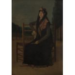 ESCUELA ESPAÑOLA, SIGLO XIX Retrato de dama sentada Óleo sobre lienzo 163,5 x 112 cm Con firma