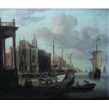 ABRAHAM STORCK (1644-1708) Vista de un puerto probablmente a orillas del Rhin, 1693 Óleo sobre