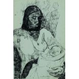 AGUSTÍN REDONDELA (Madrid, 1922 - 2015) Maternidad, 1967 Plumilla sobre papel. 25 x 17 cm. Firmado y