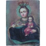 FARFAN (Escuela colonial, siglo XVIII) Virgen del Carmen Óleo sobre cobre. 24 x 17,5 cm, sin