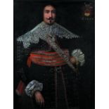 ESCUELA ALEMANA, H.1634 Retrato de dama y retrato de caballero con escudo de armas 1634 Dos óleos