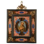 ESCUELA ITALIANA, SIGLO XVIII Santo franciscano Óleo sobre cobre adherido a tabla. 34 x 23 cm. (