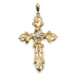 Cruz Art Nouveau con brillante central de 0,35 ct y brazos en forma de ramas entrelazadas En oro