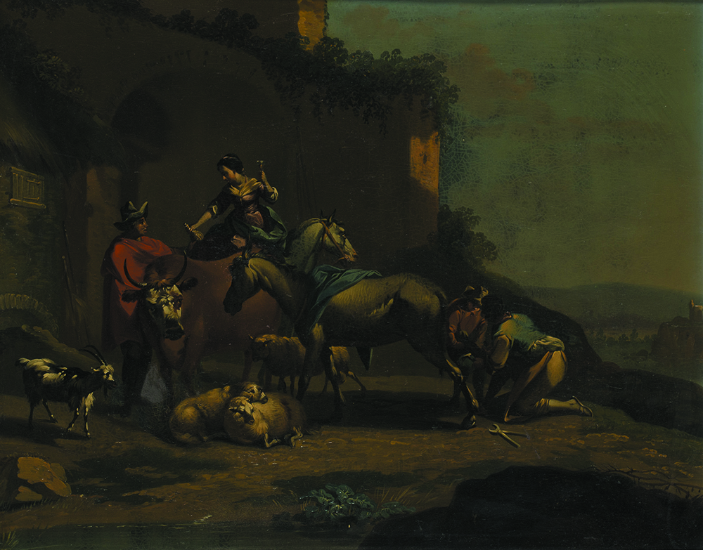 SEGUIDOR DE JAN VAN BIKE MIEL (Amberes, 1599 - Turín, 1664) Herrando el caballo Óleo sobre cobre.