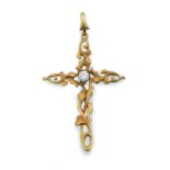 Cruz Art Nouveau con brillante central de 0,50 ct y brazos en forma de ramas entrelazadas En oro