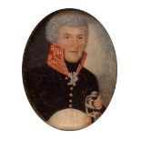 ESCUELA CENTROEUROPEA, H. 1800 Retrato de militar con espadaMiniatura sobre marfil. 4,3 x 3,4 cm.