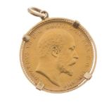 Colgante con libra esterlina de Eduardo VII 1908En oro de 22 K, con marco de garras no soldadas en