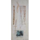 PETER SHENK Compositic met bamboo en kooper, 2004Mixta sobre lienzo. 105 x 50 cm. Firmado y