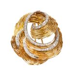 Broche años 50 con diseño a modo de nido realizado con hilos de oro y bandas de brillantesEn oro