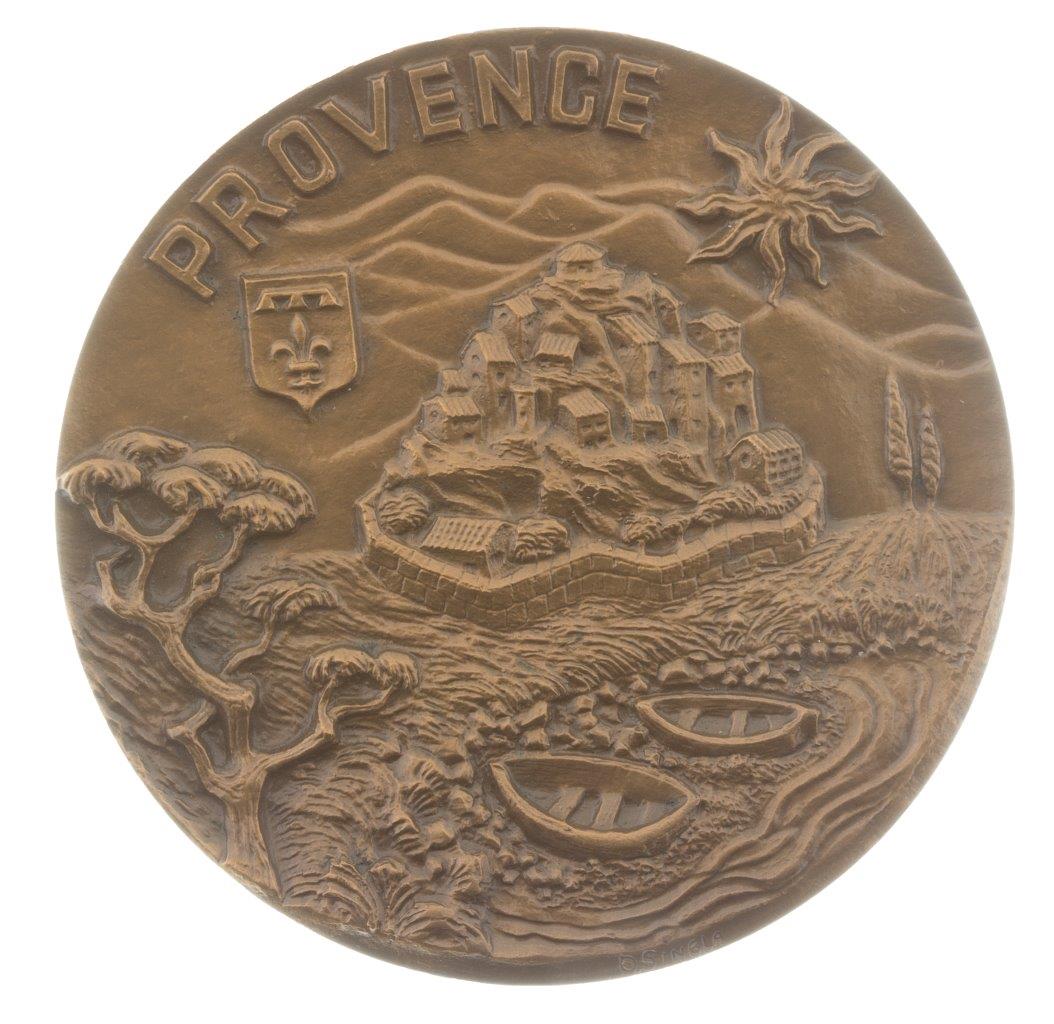 Lote de ocho medallas francesas en bronceMedalla en bronce de la región de Provenza. Firmado O. - Image 3 of 3