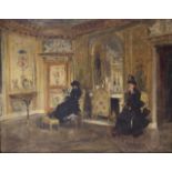 ESCUELA ESPAÑOLA, SIGLO XIX Interior con damas elegantesÓleo sobre tabla 42,5 x 54,5 cm