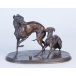 Piere Jules Mene (1810-1879), Perro de caza. En bronce.  Medidas: 16 x 13 x 22 cm