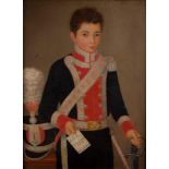 ESCUELA ESPAÑOLA, H. 1815 Retrato de niño con uniforme de la Compañia de Flanqueadores Reales de