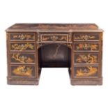 Pedestal desk regencia en madera lacada con decoración orientalista Trabajo Inglés, h. 1820.