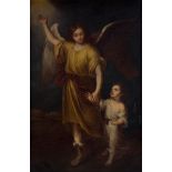 COPIA DE MURILLO (Escuela española, siglo XIX) Ángel de la Guarda Óleo sobre lienzo. 168 x 102 cm.