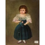 ESCUELA ESPAÑOLA, FF. SIGLO XVIII Retrato de niña con una flor en la mano Óleo sobre lienzo. 85,5