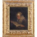 ESCUELA ESPAÑOLA, SIGLO XIX Retrato de anciana leyendo Óleo sobre lienzo 25 x 20 cm