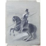 ESCUELA ESPAÑOLA, SIGLO XIX Un garrochista Carboncillo y clarión sobre papel azulado. 31 x 23 cm.