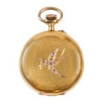 Reloj saboneta de bolsillo para sra S. XIX en oro de 18K, con gaviota de diamantes en tapa frontal