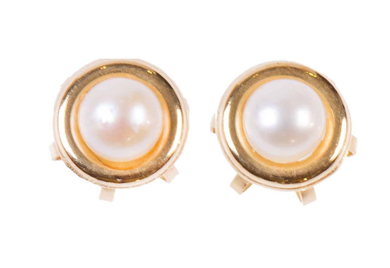 Conjunto de collar con pendientes con perla central sobre marco de oro Diámetro pendientes: 0,9 - Image 2 of 2